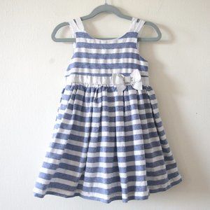 Size 4T - TAHARI Baby Girls Striped Blue and Silver Cotton Party Dress